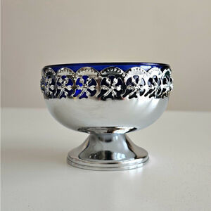Vintage English Cobalt Blue Chrome Pedestal Bowl Celtic Quality c.1950s